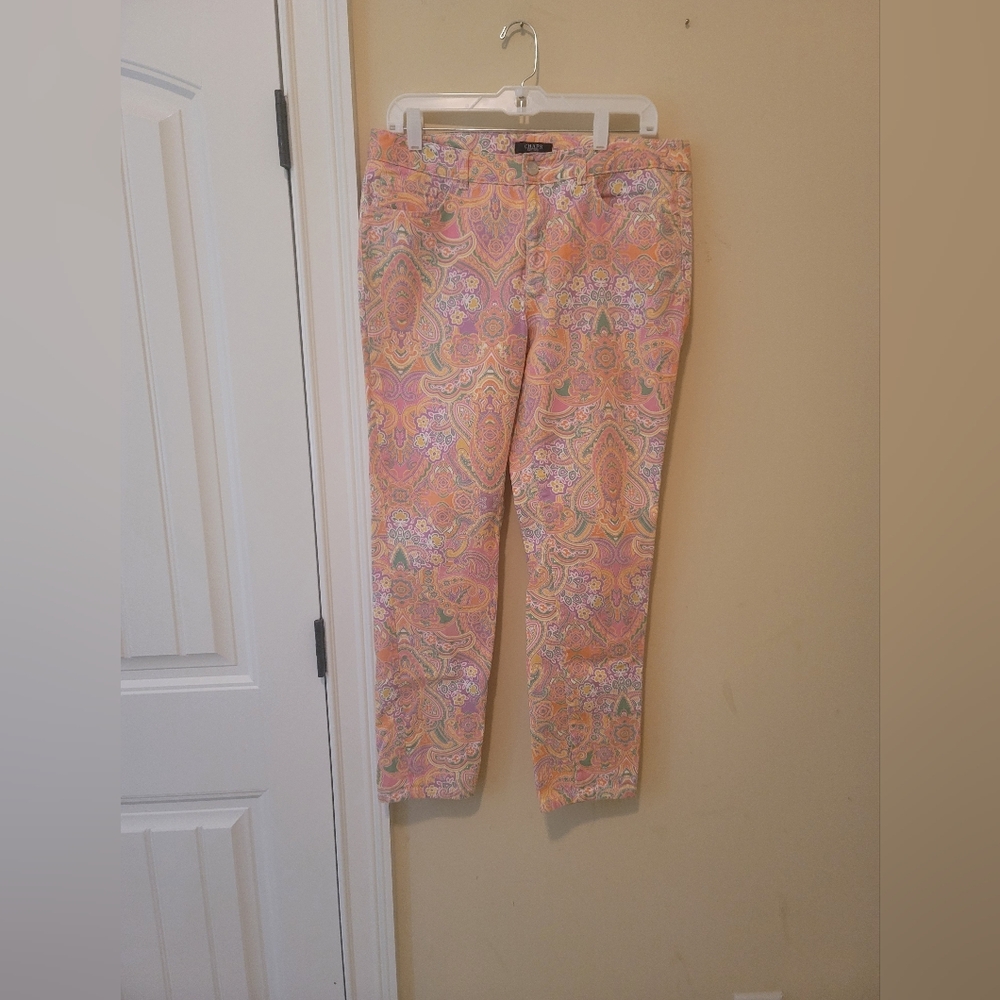 Chaps Pink Purple Paisley Denim Ankle Pants Jeans
